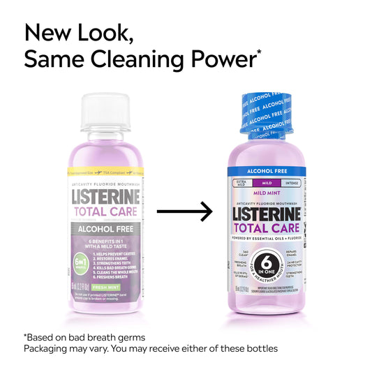Listerine Total Care tapa abierta que facilita uso y portable