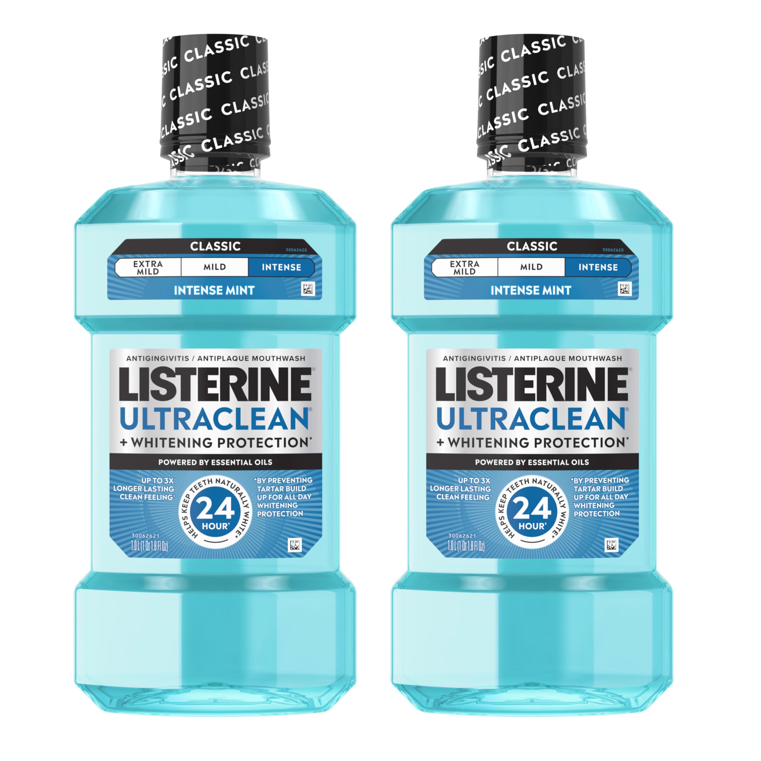 Listerine Ultraclean frontal del pack mostrando botellas y beneficios
