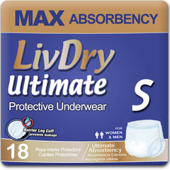 LivDry empaque frontal mostrando 18 unidades y beneficios de absorción