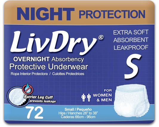 LivDry empaque frontal mostrando 72 unidades y conveniencia