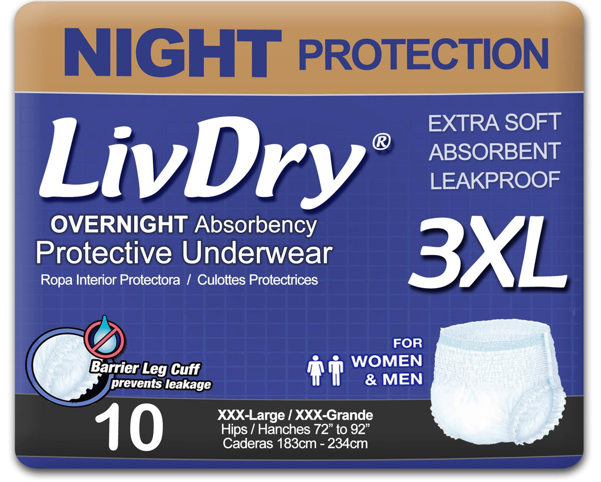 LivDry empaque frontal talla 3XL mostrando 10 unidades y detalles claros