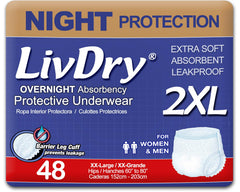 LivDry paquete frontal 48 unidades mostrando protección confiable