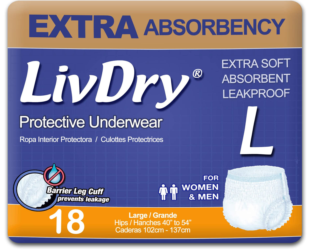 LivDry empaque frontal mostrando 18 unidades y protección fiable