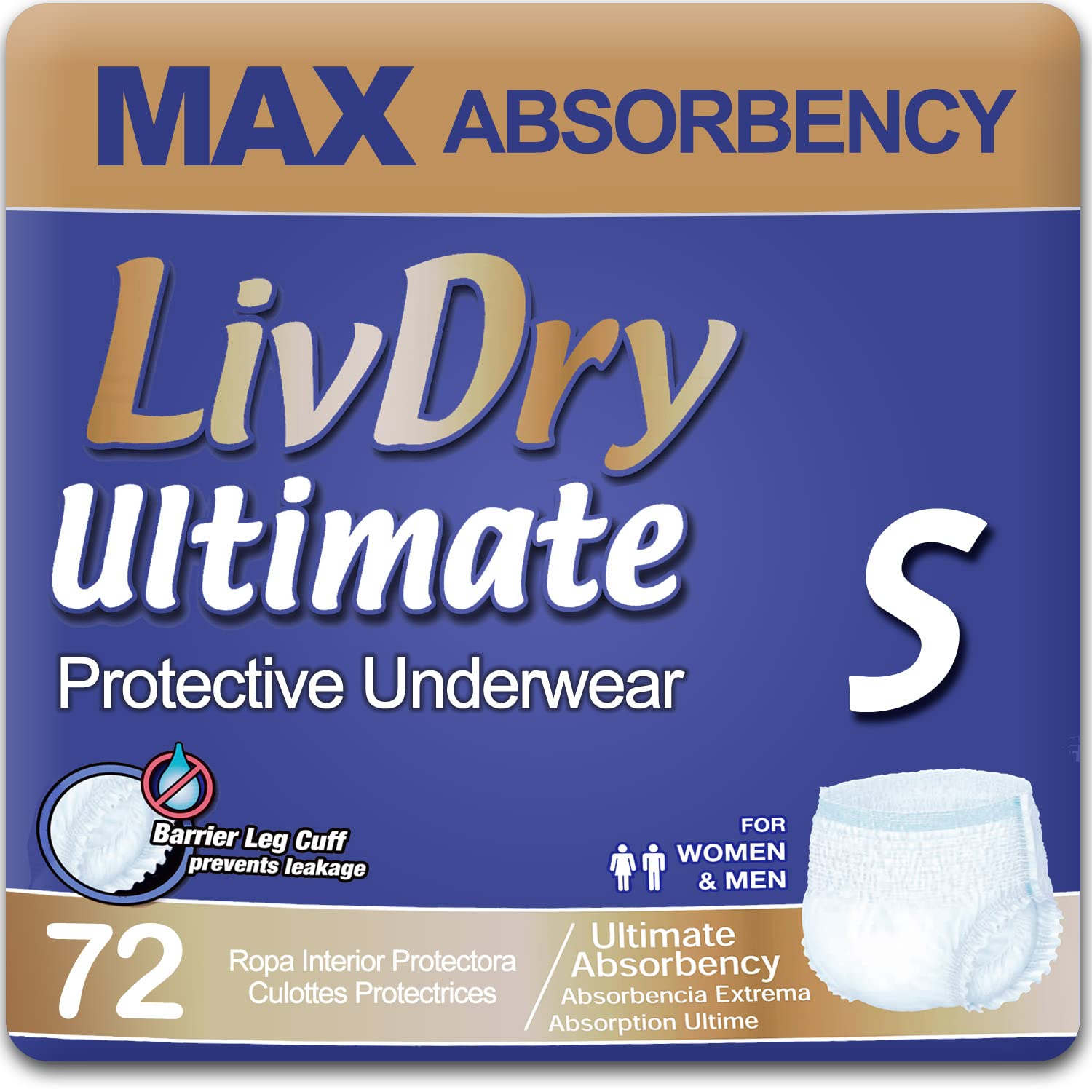 LivDry paquete frontal mostrando diseño y cantidad 72 unidades con confianza