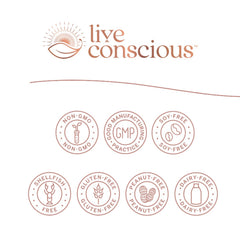 Envase Live Conscious abierto con tabletas visibles para evaluación del producto