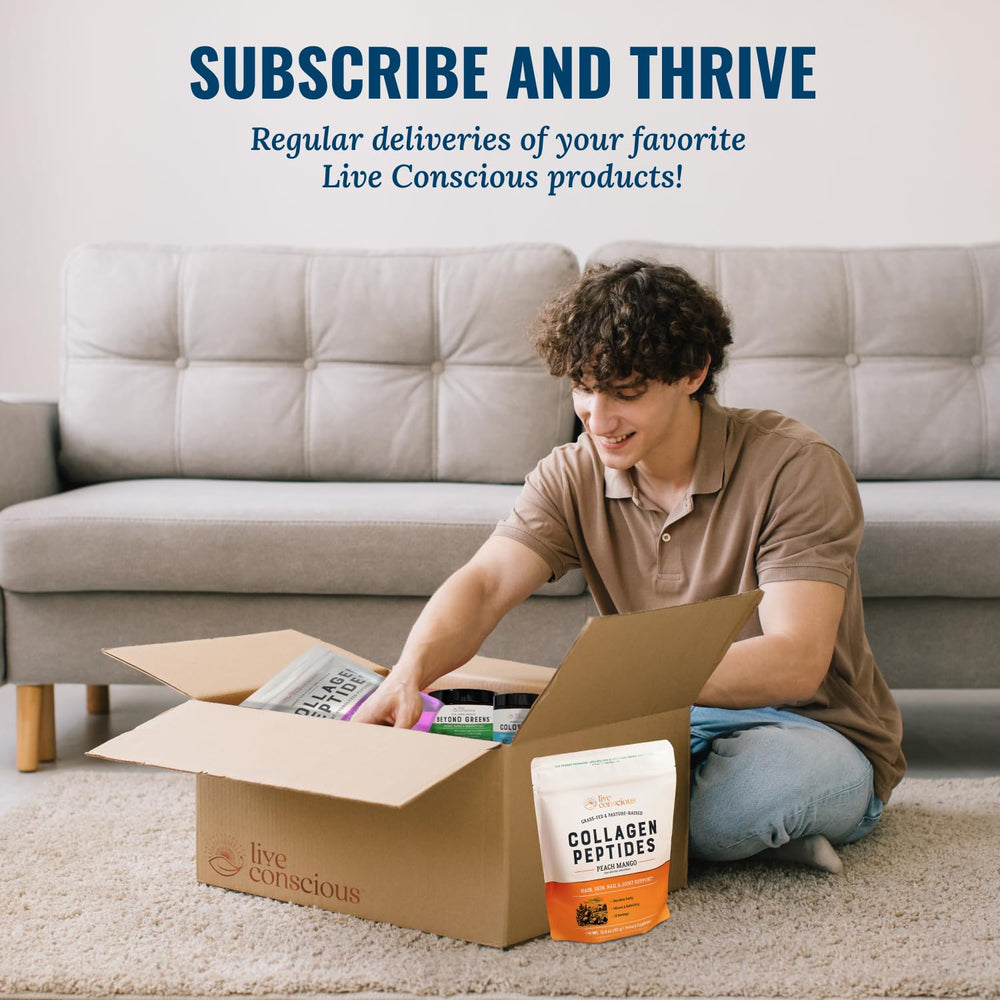 Live Conscious envase abierto con gotero listo para administrar dosis precisa