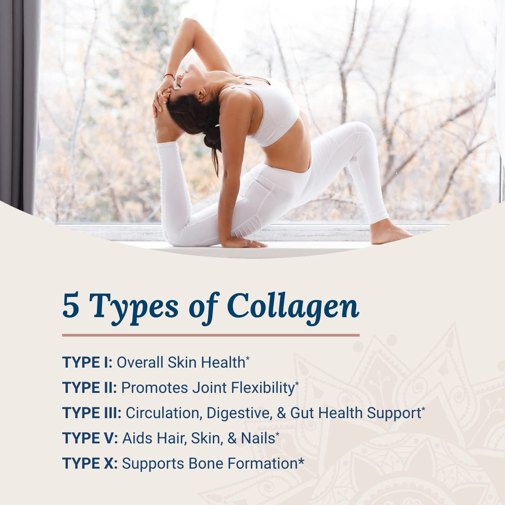 Live Conscious etiqueta con lista de tipos de colágeno y nutrientes