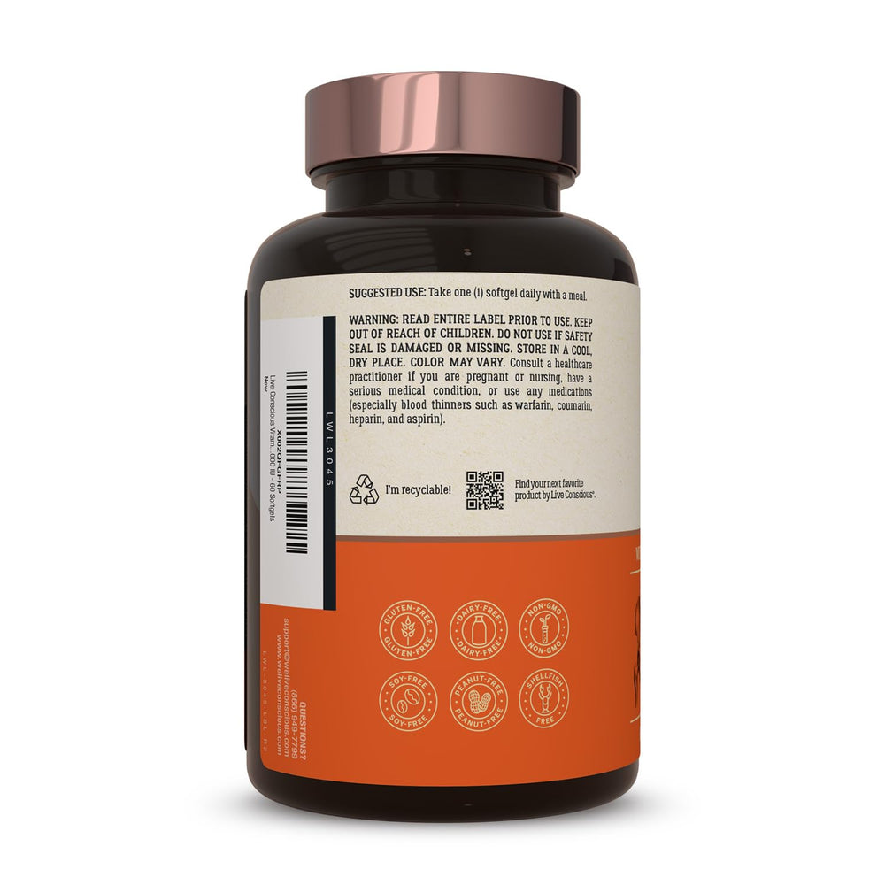 Detalle de ingredientes Live Conscious MK7 y D3 para confianza en calidad