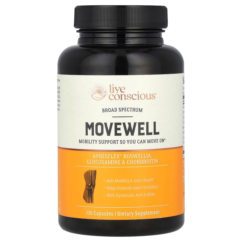 Live Conscious MoveWell frontal del envase mostrando la etiqueta y beneficios