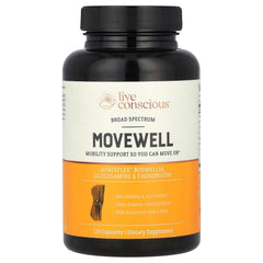 Live Conscious MoveWell frontal del envase mostrando la etiqueta y beneficios