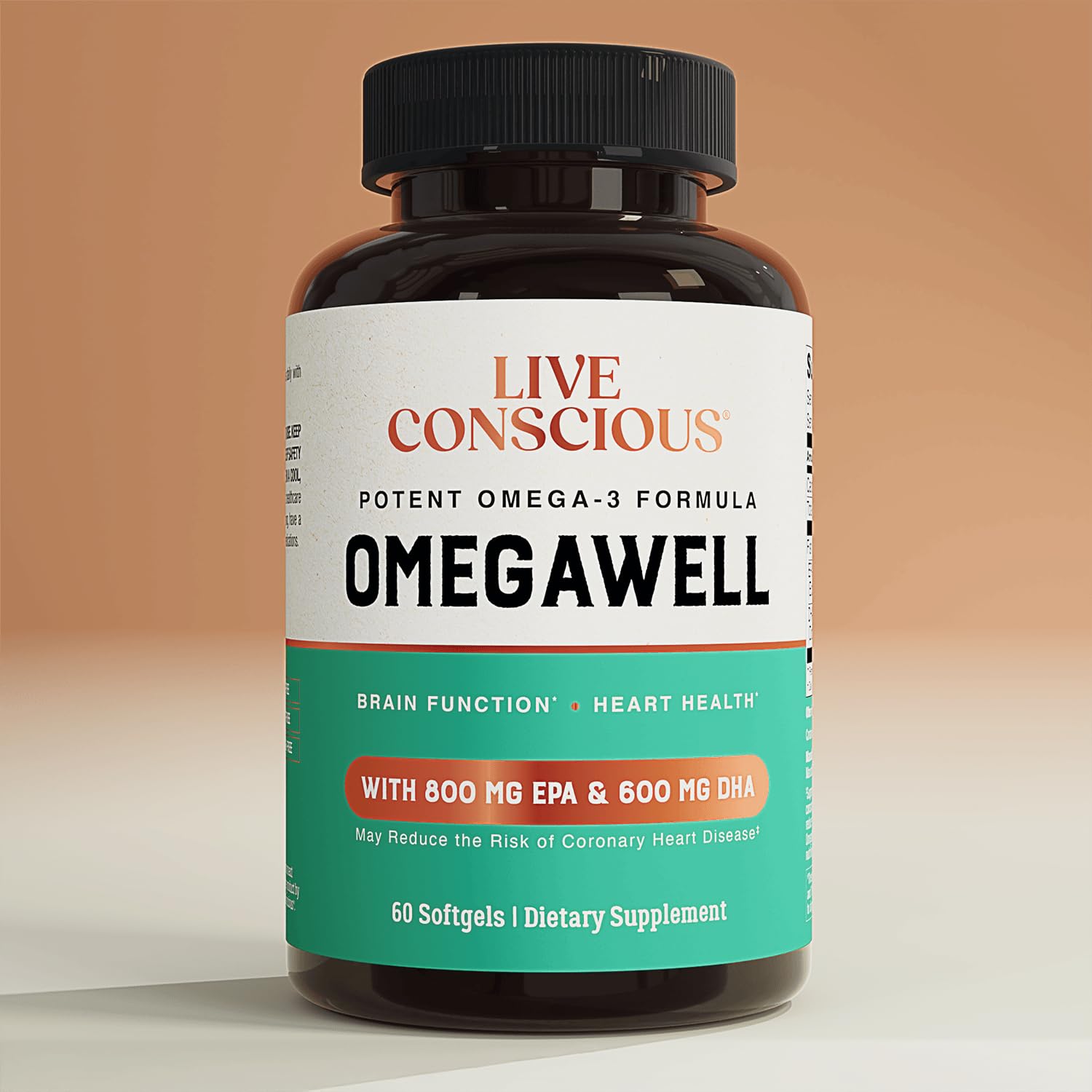 Live Conscious cápsulas en mano mostrando el tamaño fácil de tragar y conveniencia