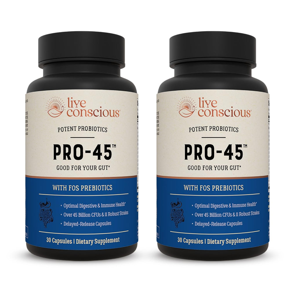 Live Conscious PRO45 frente del empaque mostrando cantidad y formato