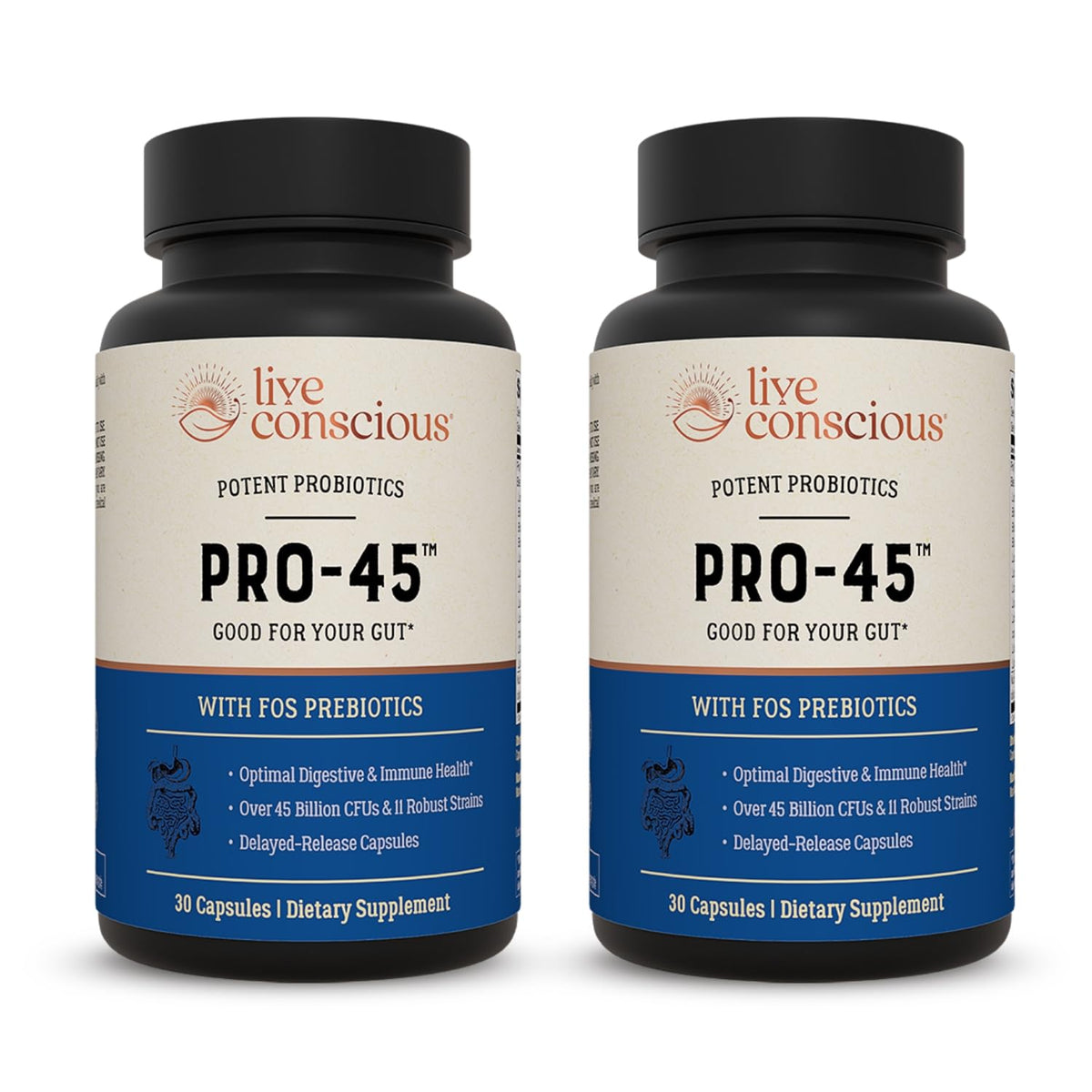 Live Conscious PRO45 frente del empaque mostrando cantidad y formato