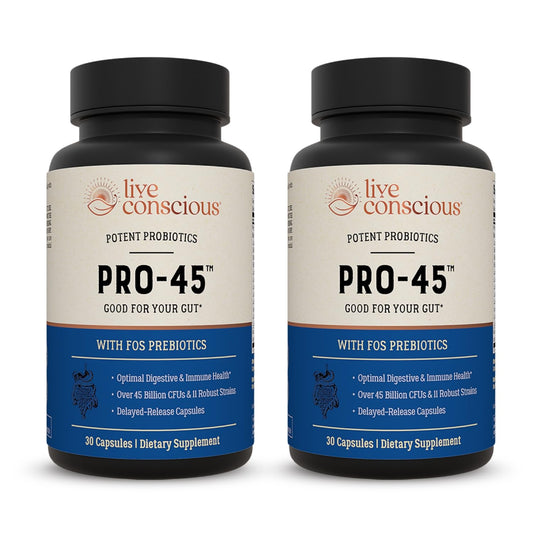 Live Conscious PRO45 frente del empaque mostrando cantidad y formato