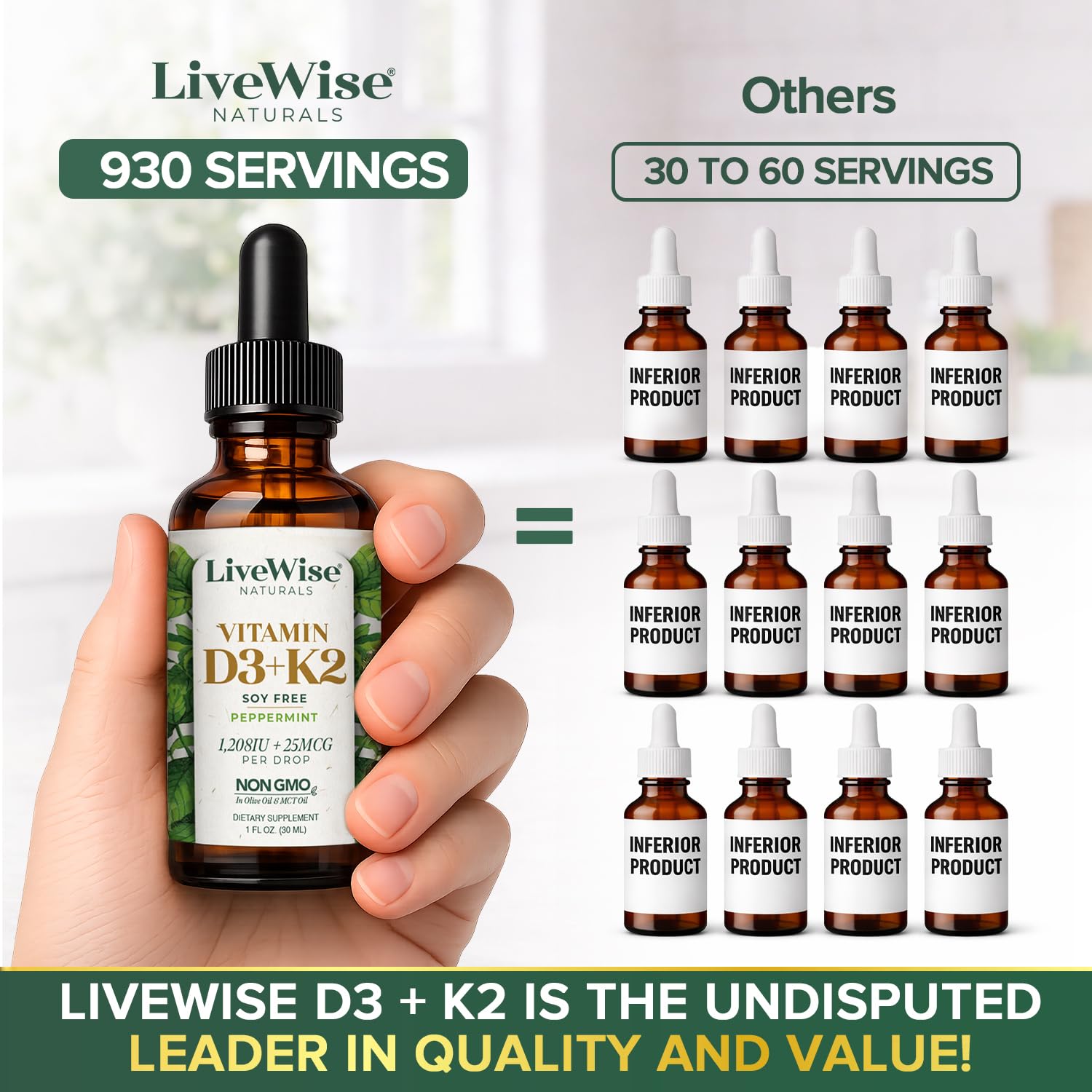 Live Wise Naturals cuentagotas con gota lista para dosificar, precisión en la toma