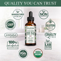 Live Wise Naturals frasco abierto con tapón y gotero para fácil uso diario