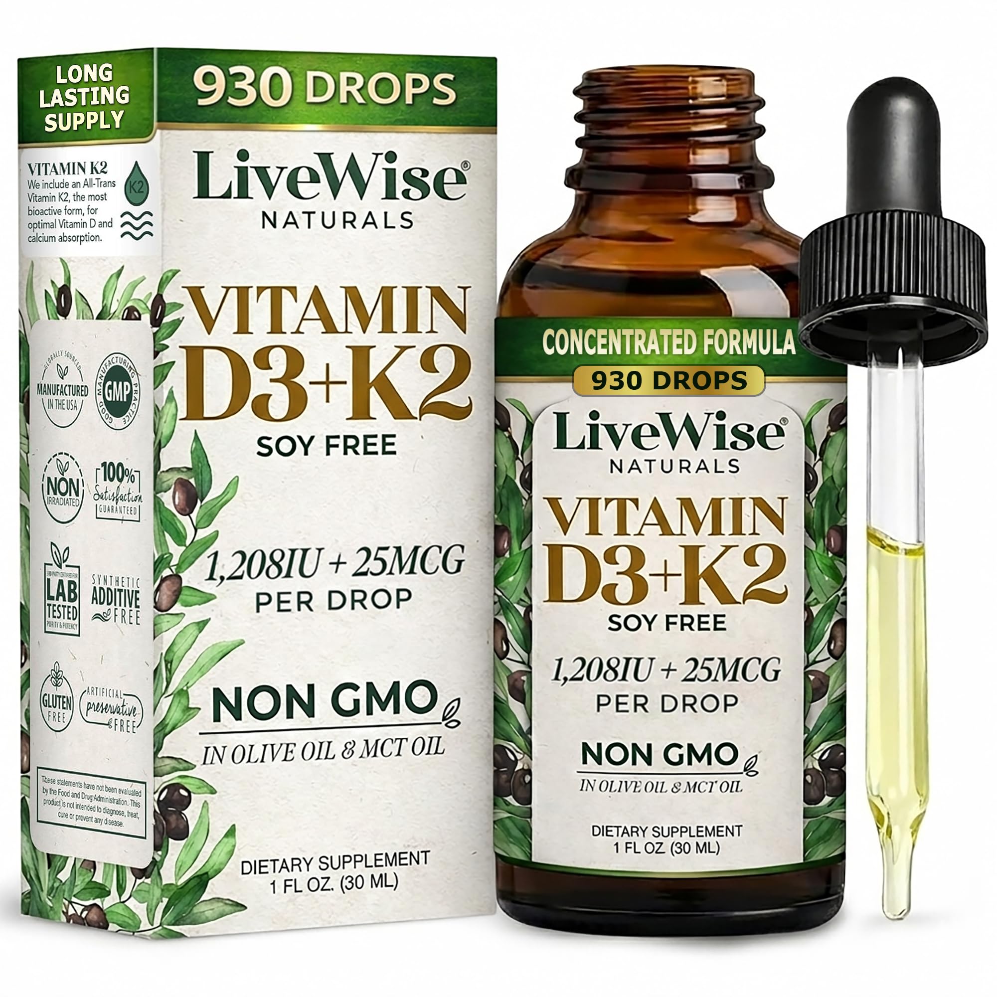 Live Wise Naturals frasco frontal mostrando etiqueta clara y beneficios