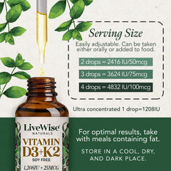 Live Wise Naturals detalle de etiqueta y gotero que indica instrucciones