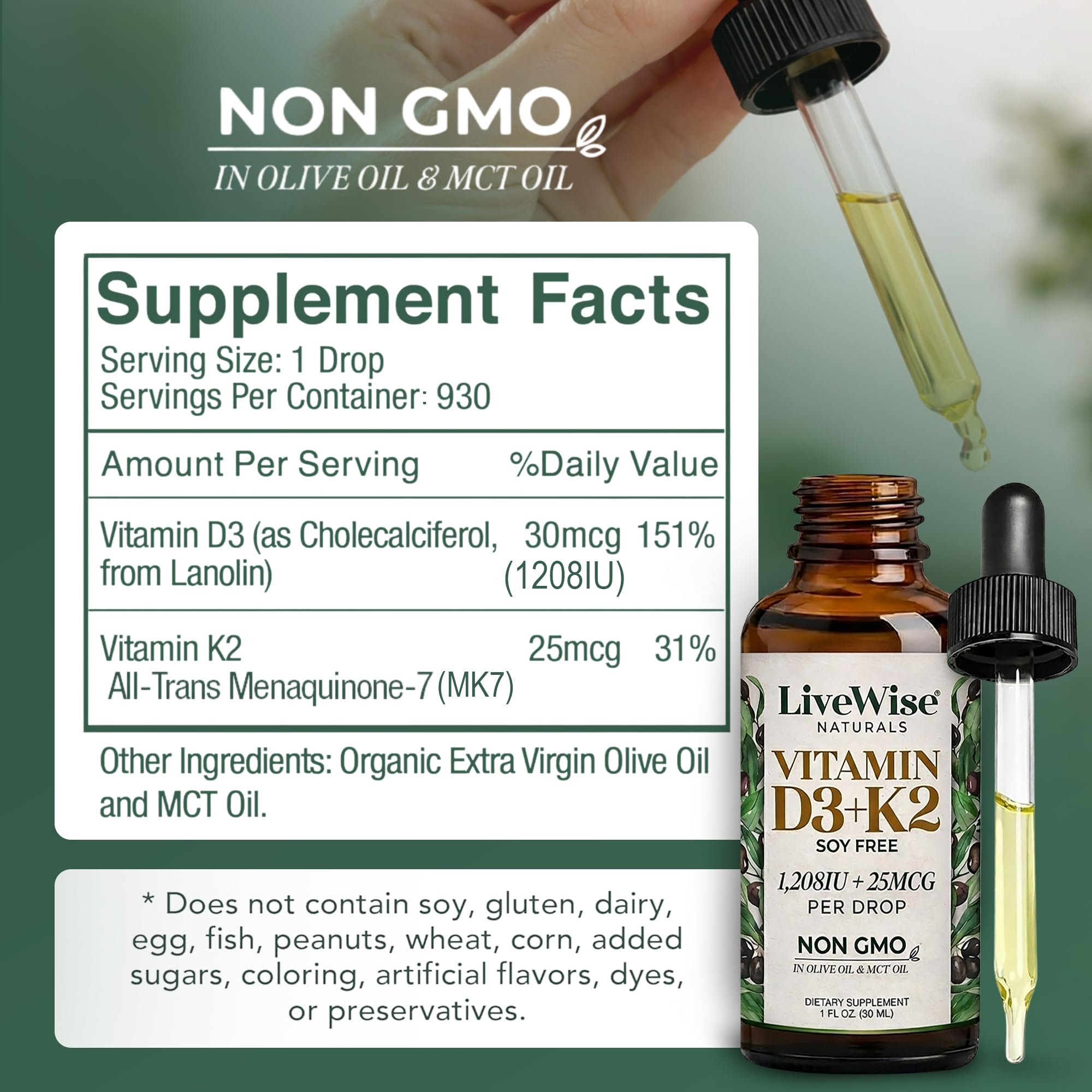 Live Wise Naturals uso sublingual de gotas para dosificación precisa