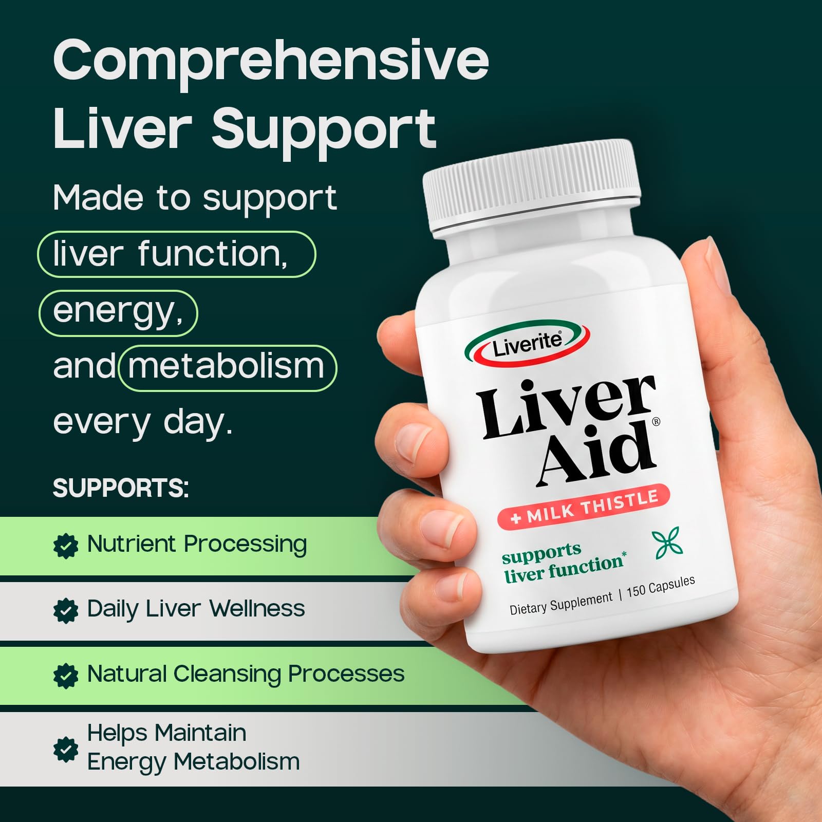 LIVERITE primer plano de cápsula mostrando textura y facilidad de ingestión