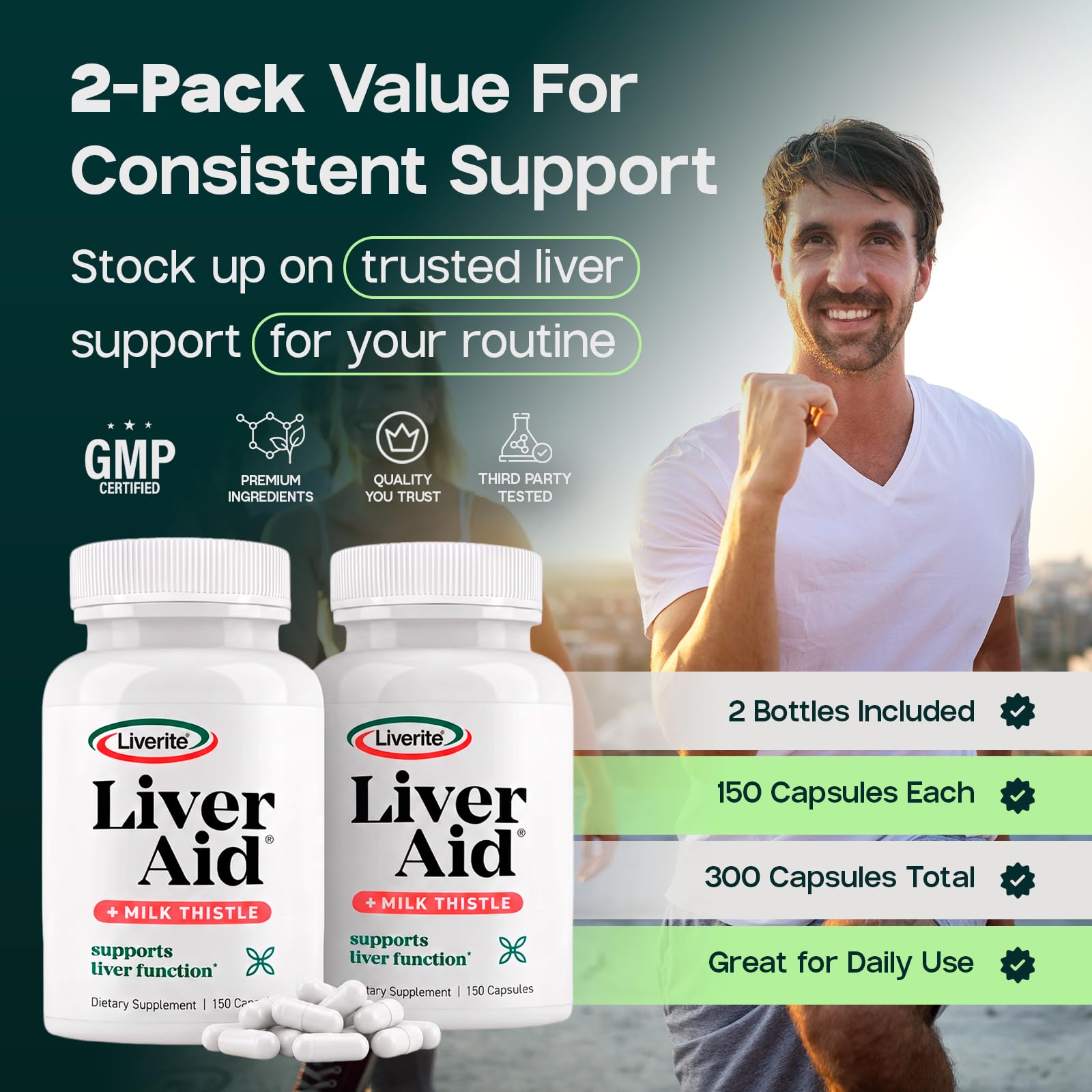 LIVERITE producto en cocina moderna sugiriendo uso en estilo de vida activo