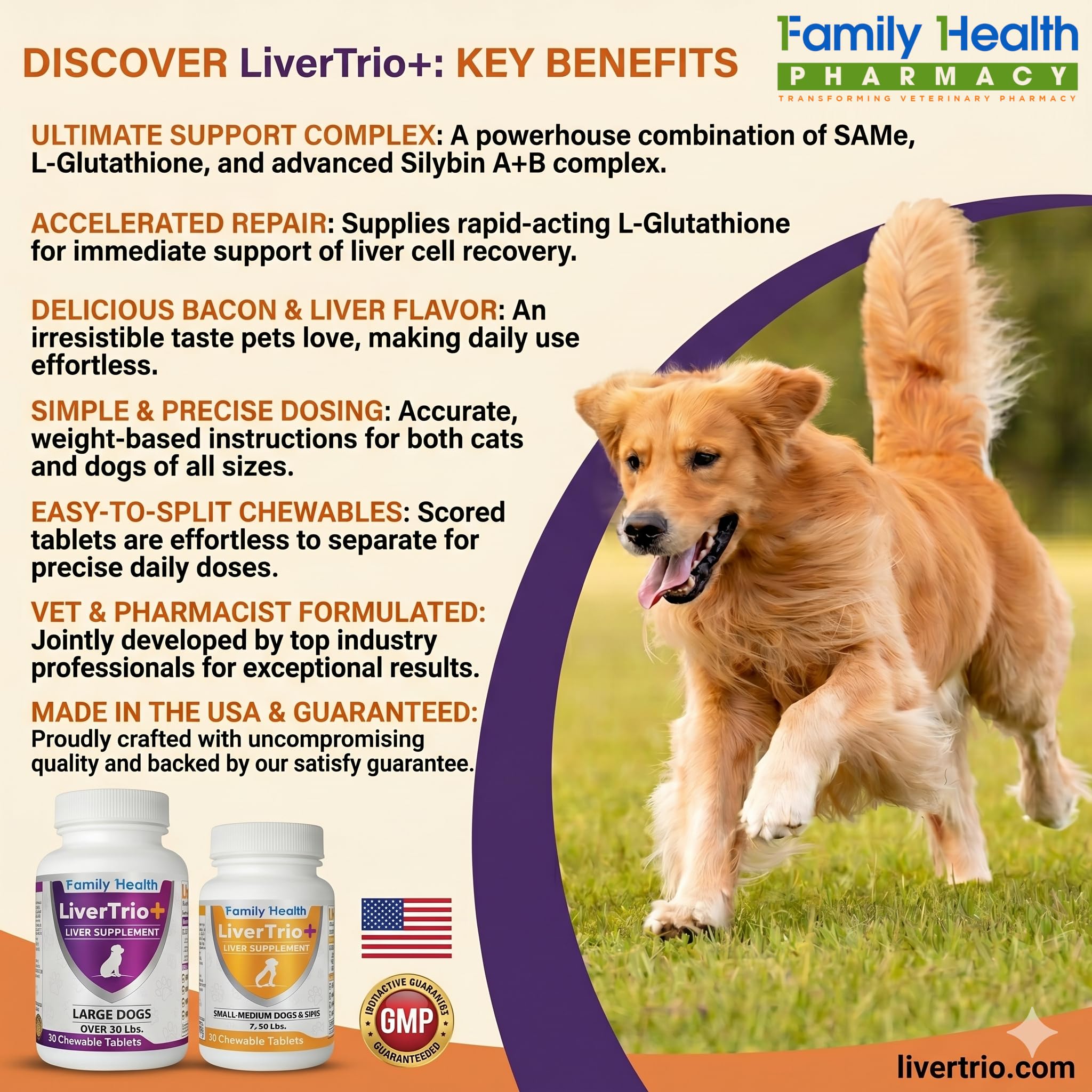 etiqueta nutricional de LiverTrio+ para revisión de dosis y componentes