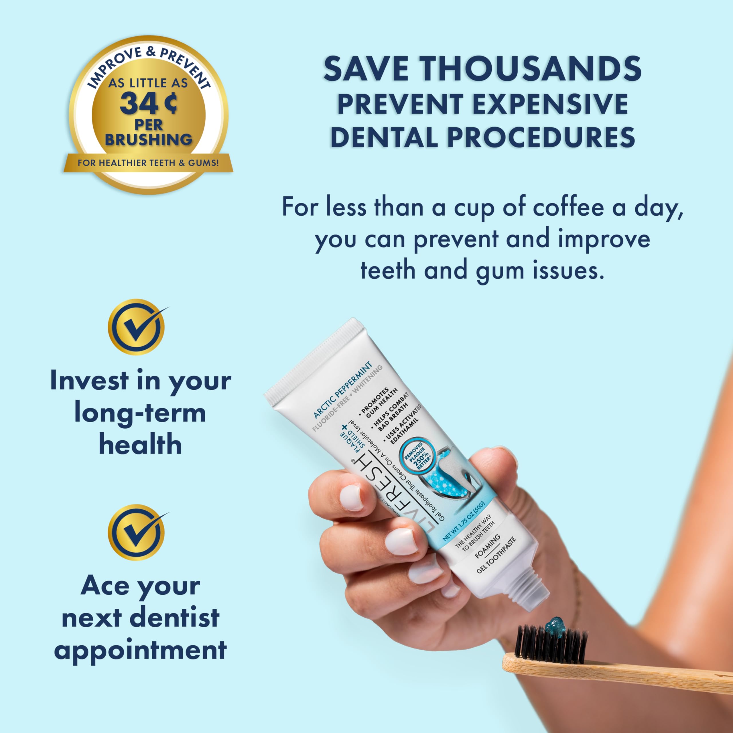 LIVFRESH gel alcanzando espacios entre dientes para mejor limpieza