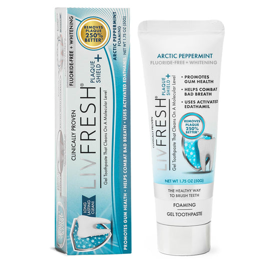 LIVFRESH envase frontal mostrando Arctic Peppermint y frescura duradera