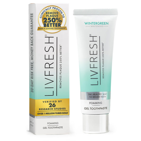 LIVFRESH frente del producto mostrando el tubo y beneficio limpieza profunda
