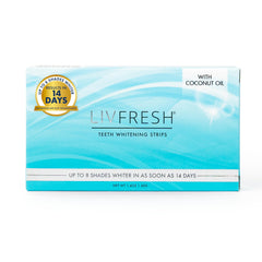 LIVFRESH empaque frontal mostrando 28 tiras y beneficios principales