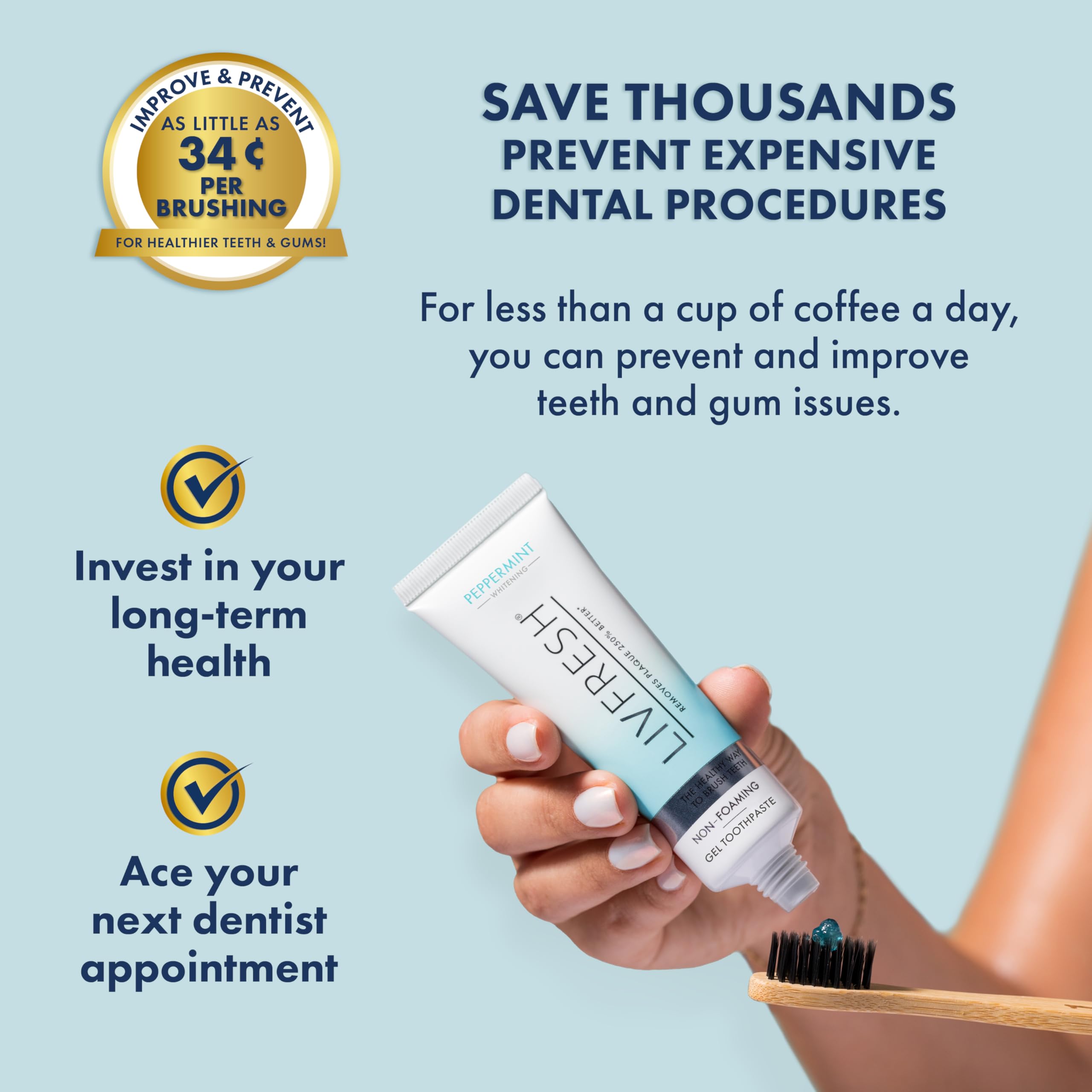 LIVFRESH persona cepillando para prevención de placa y frescor