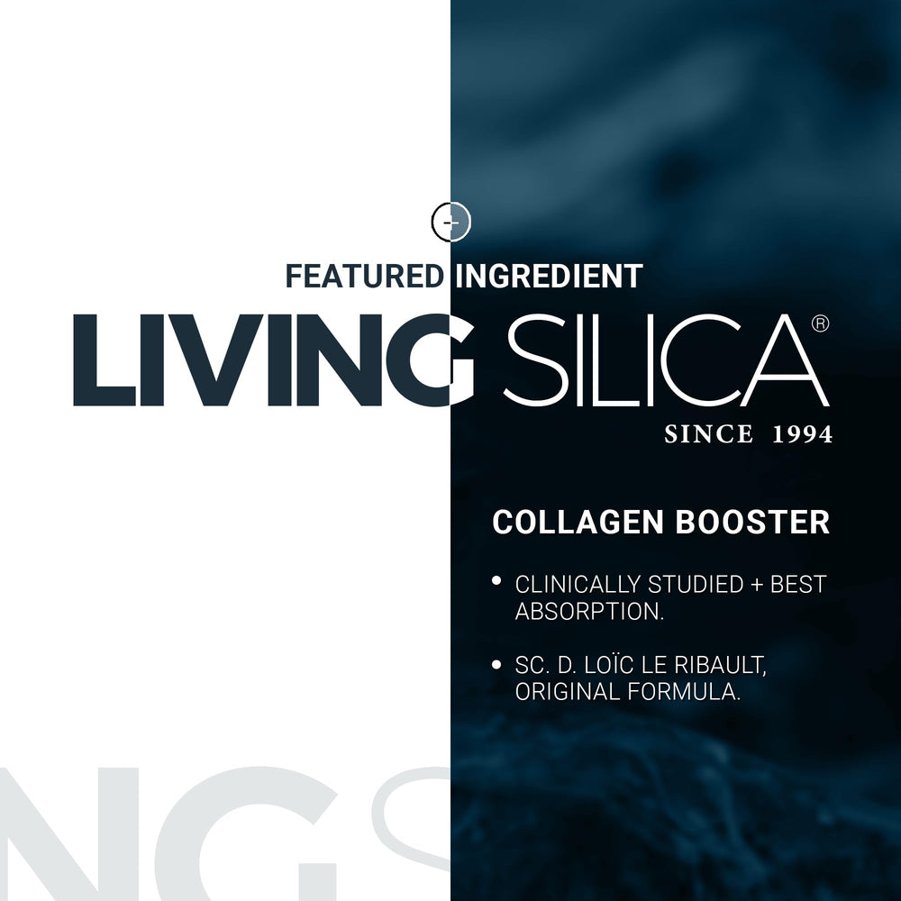 Living Silica frasco junto a maleta representando uso en viajes