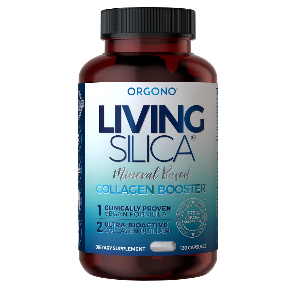 Living Silica frasco frontal mostrando etiqueta clara y beneficios
