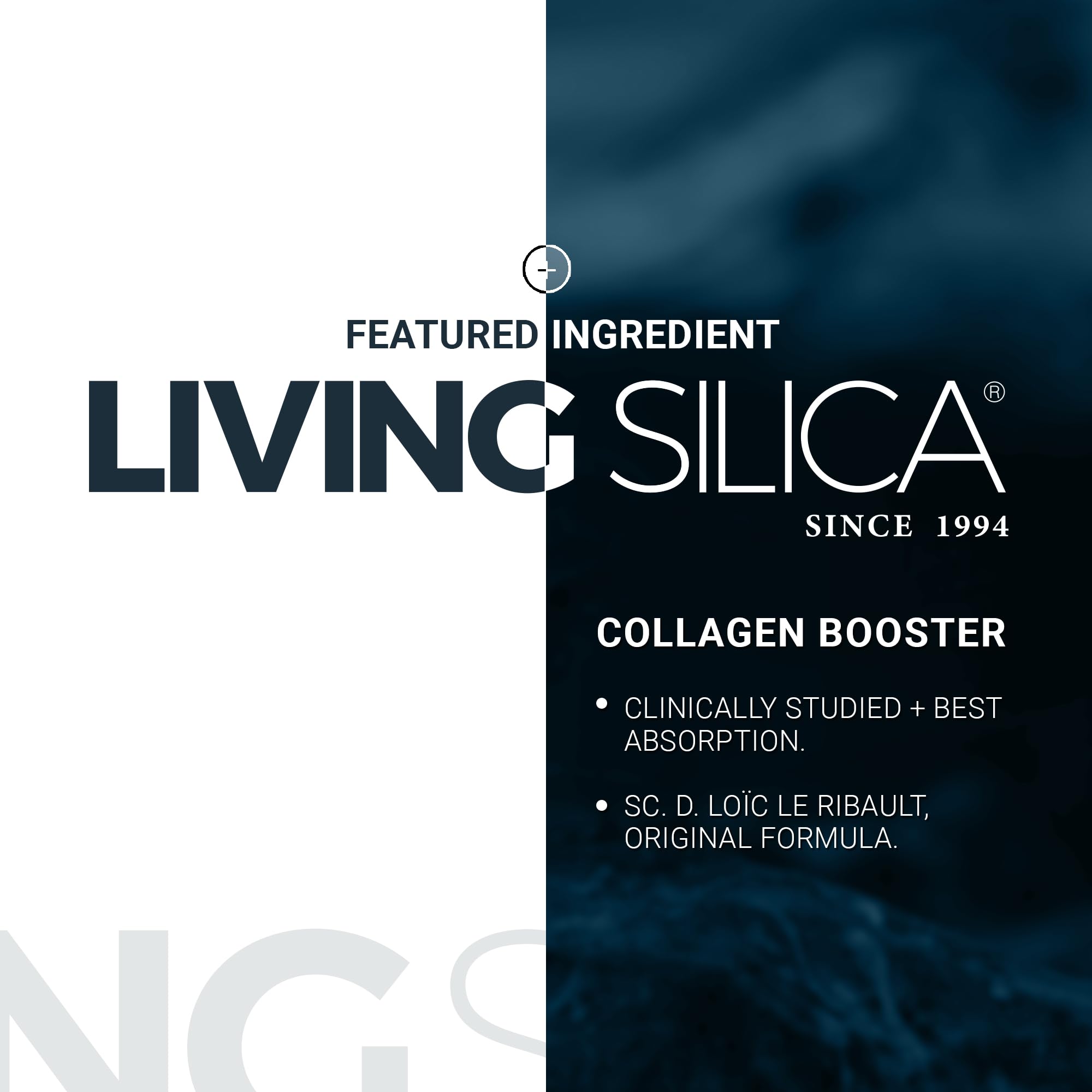 Living Silica botella junto a un vaso listo para consumo diario