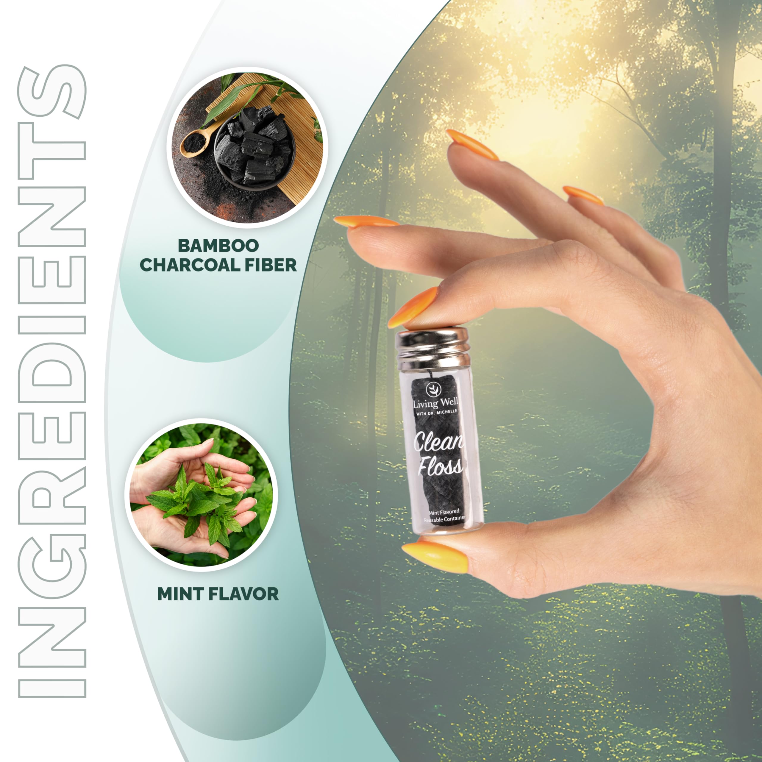 Living Well with Dr. Michelle etiqueta con ingredientes y sello sin BPA, ofrece transparencia y confianza al usuario