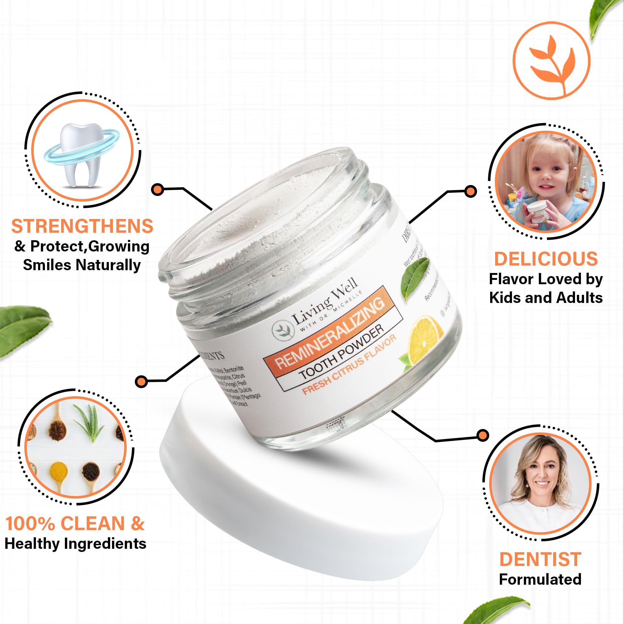 Living Well con Dr. Michelle ingredientes naturales visibles y beneficios claros