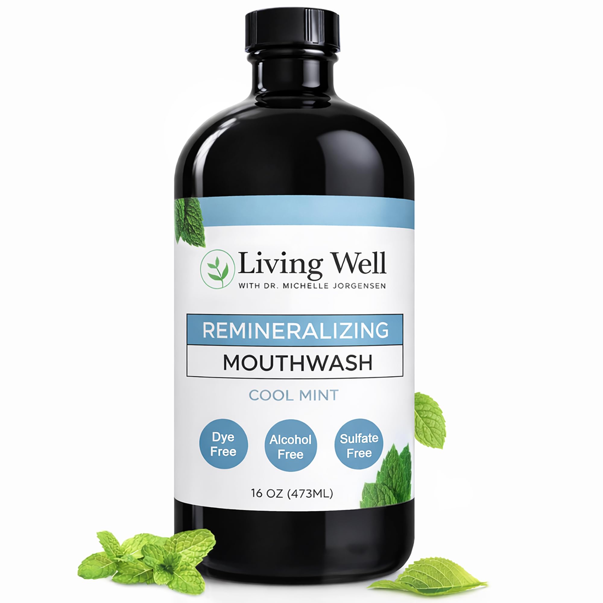 Living Well with Dr. Michelle botella frontal mostrando etiqueta y beneficios