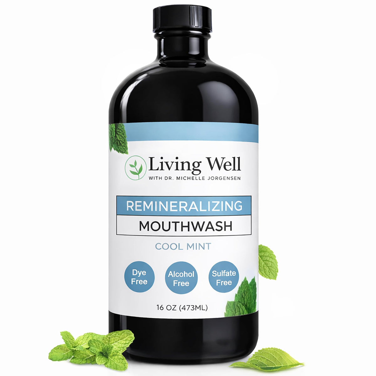 Living Well with Dr. Michelle botella frontal mostrando etiqueta y beneficios