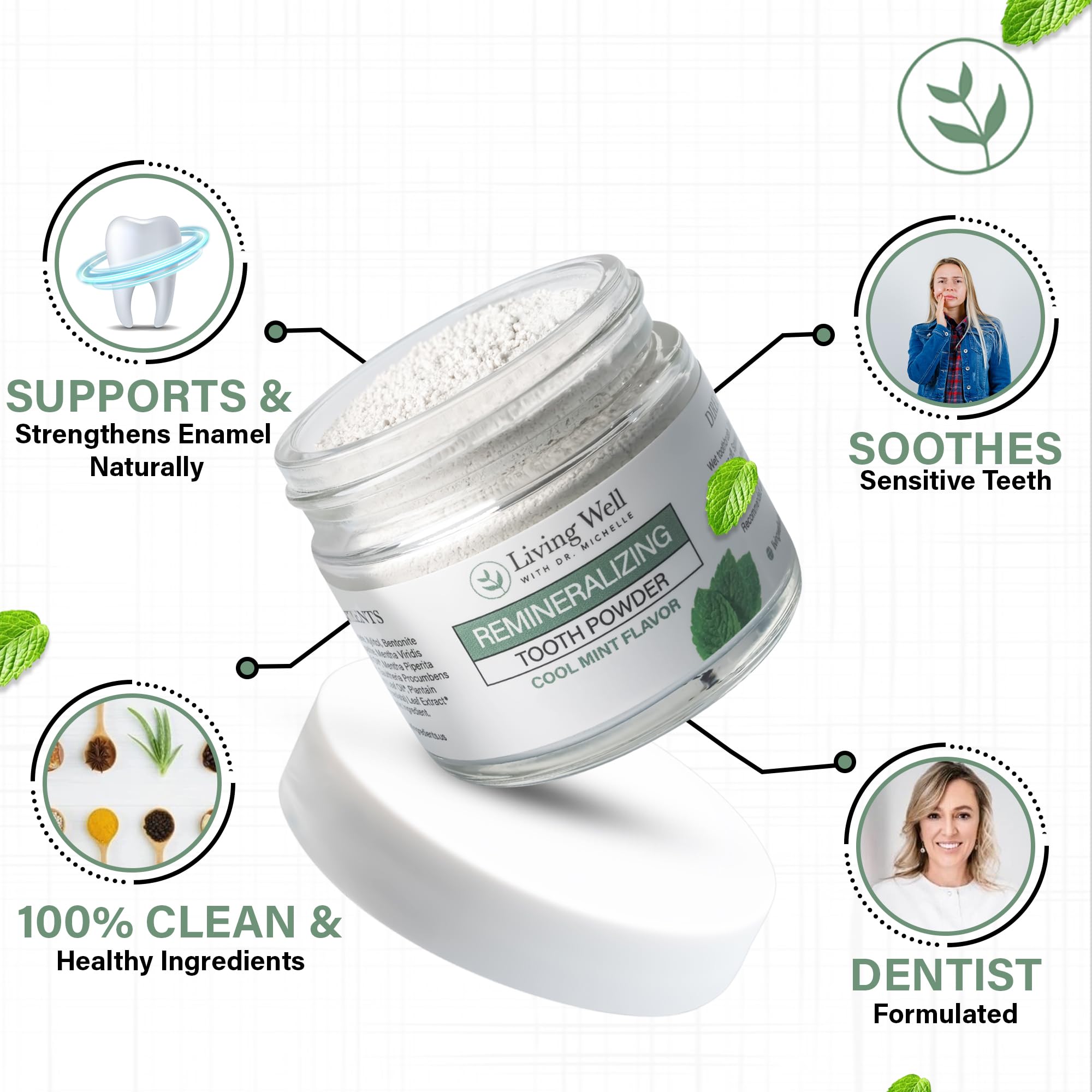Living Well with Dr. Michelle etiqueta visible con ingredientes claros y beneficios saludables