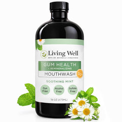 Living Well with Dr. Michelle envase frontal mostrando diseño y menta para limpieza