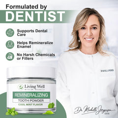 Living Well with Dr. Michelle textura del polvo remineralizante que facilita limpieza suave