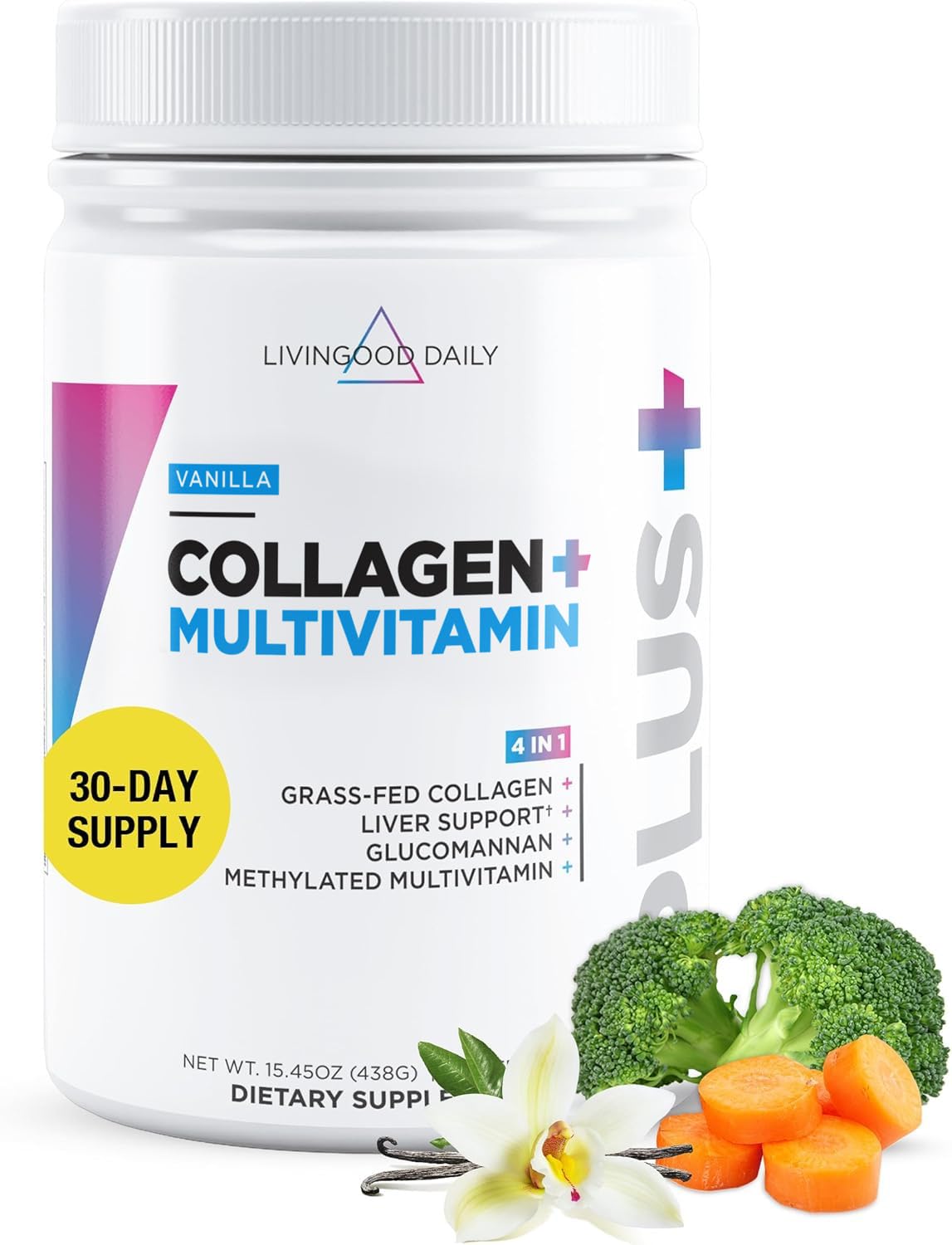 Livingood Daily envase frontal que muestra sabor vainilla y facilidad de uso
