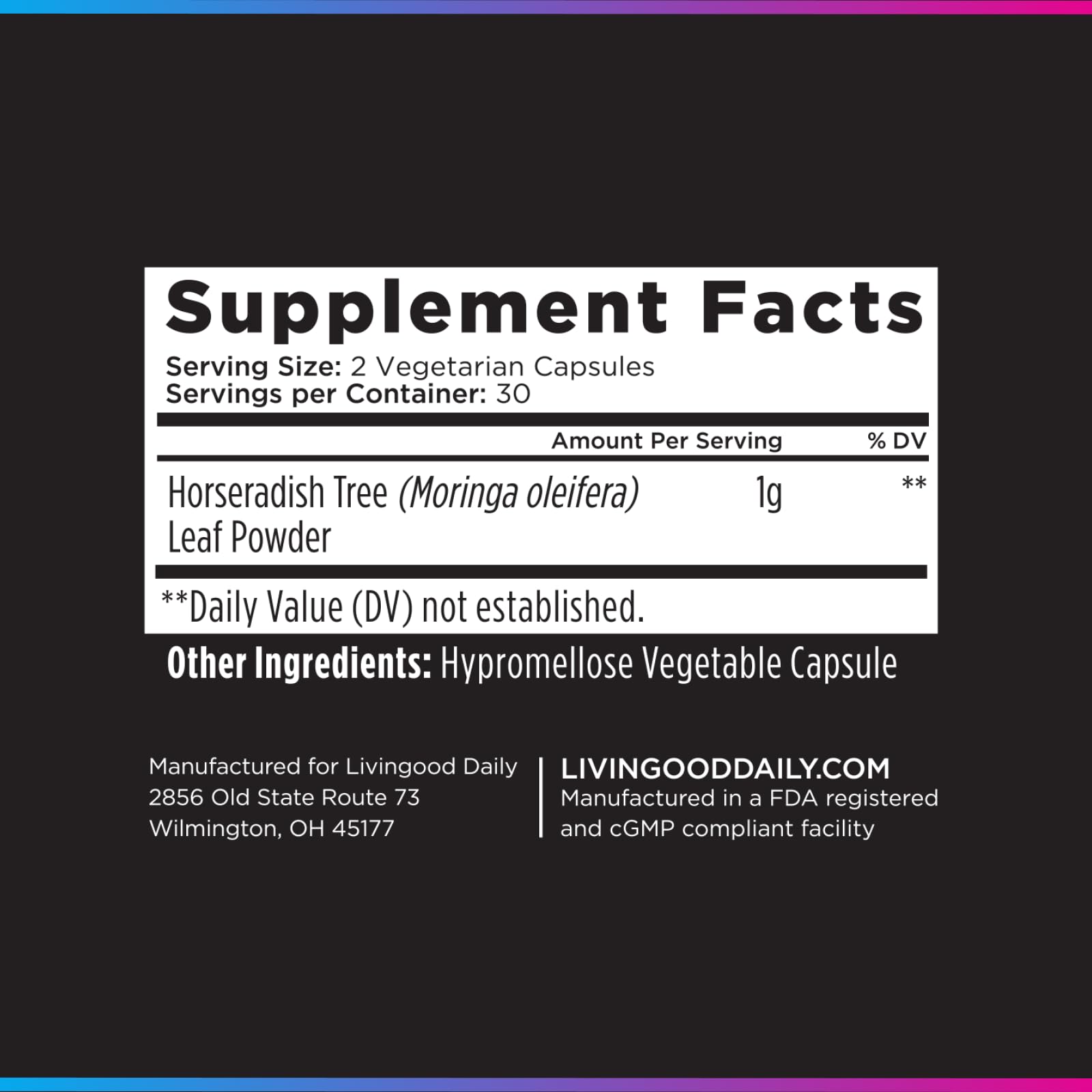 Livingood Daily etiqueta nutricional enfocada para verificar ingredientes