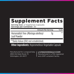 Livingood Daily etiqueta nutricional enfocada para verificar ingredientes