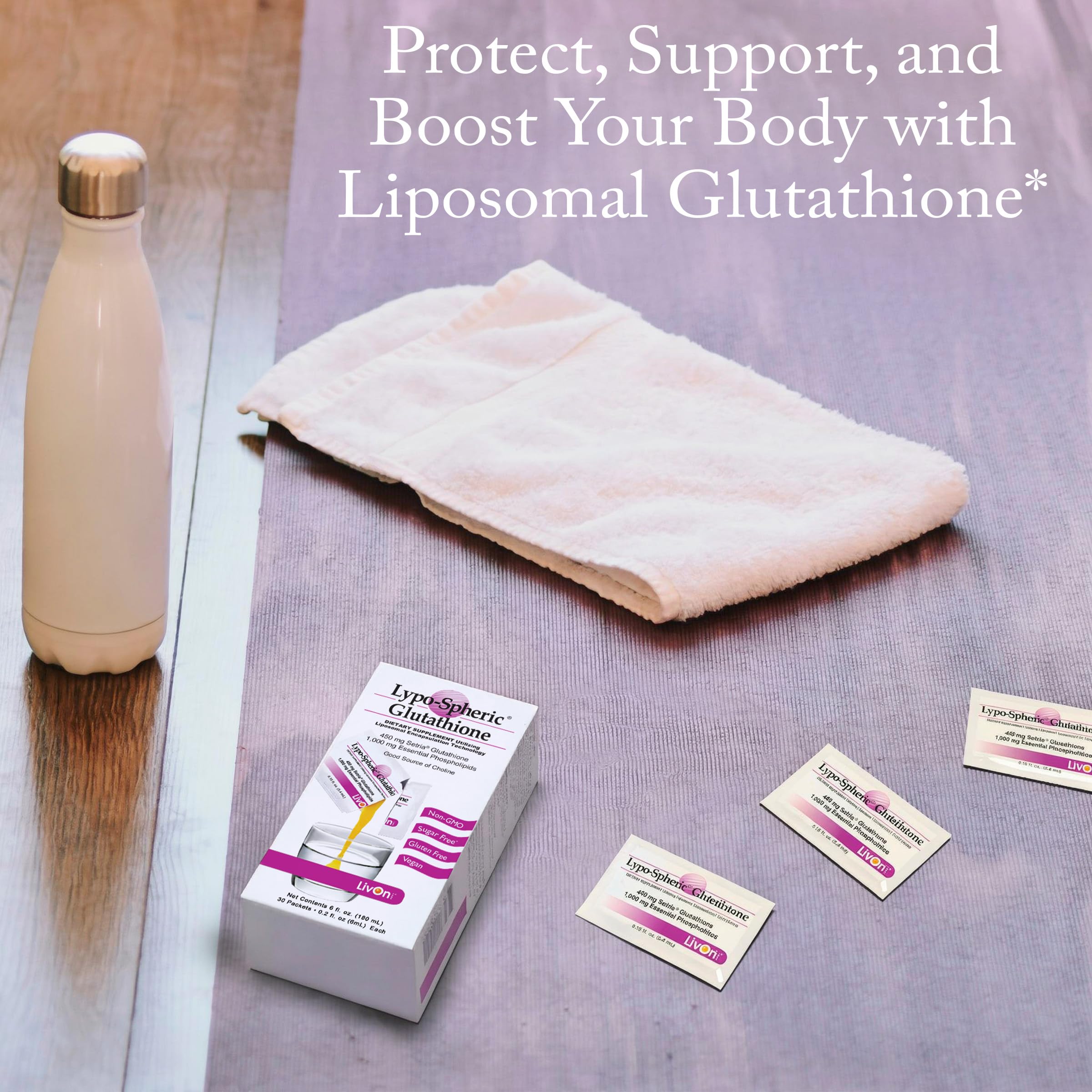 LivOn sobre abierto con textura del contenido y ventaja de formulación liposomal
