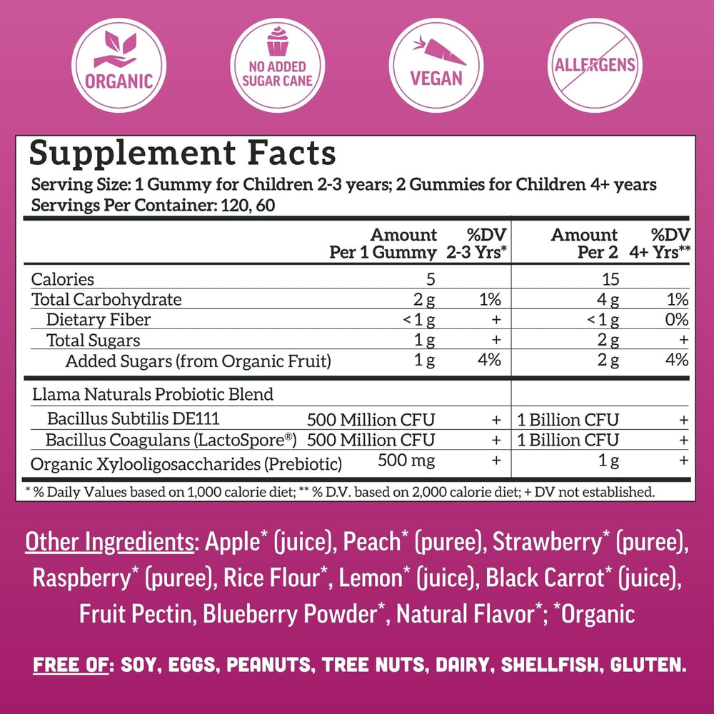Llama Naturals etiqueta de ingredientes clara y legible para padres
