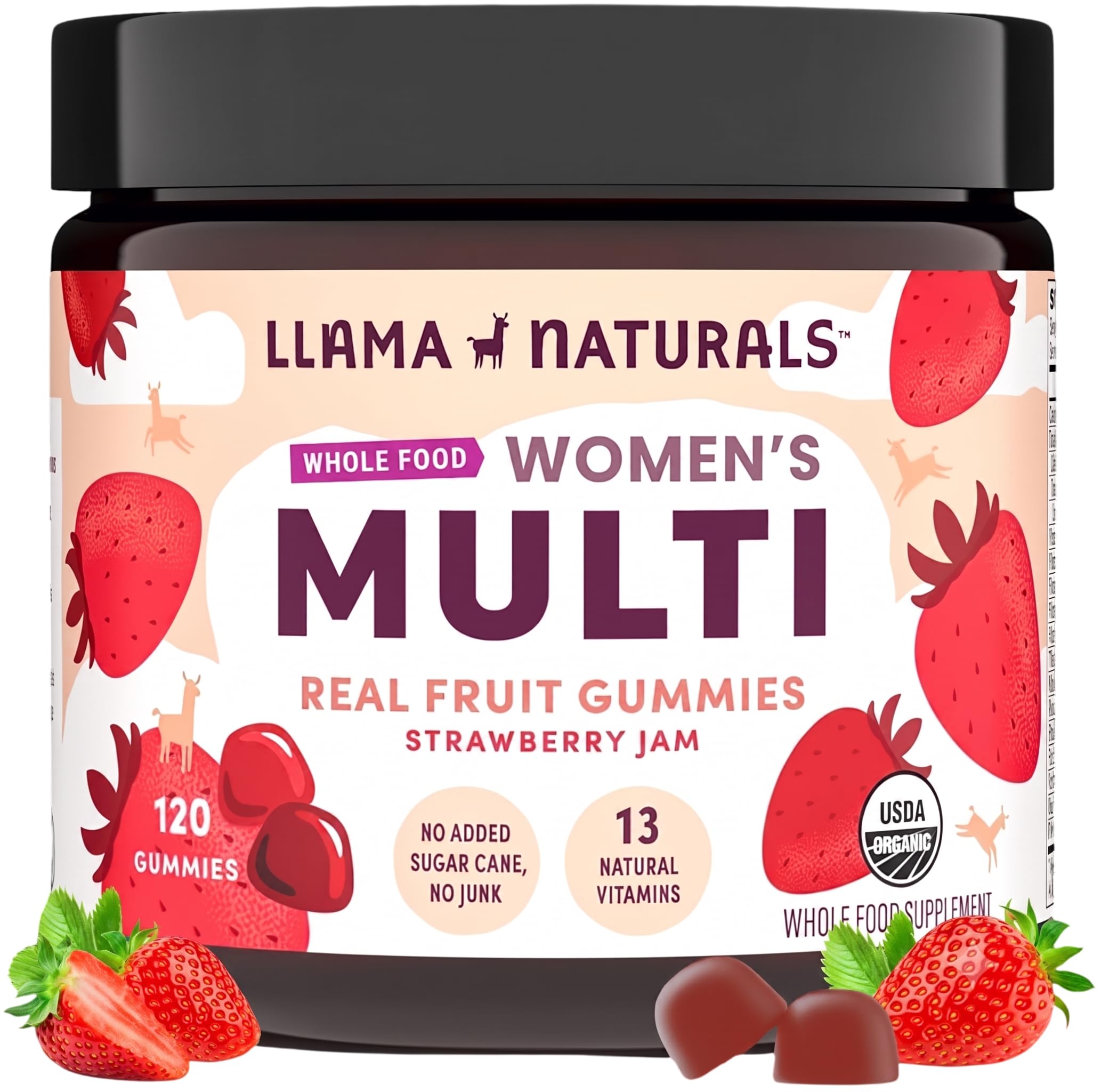 Llama Naturals frasco delantero mostrando etiqueta clara y beneficios