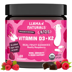 Llama Naturals frente del envase mostrando 60 gomitas, práctico para familias