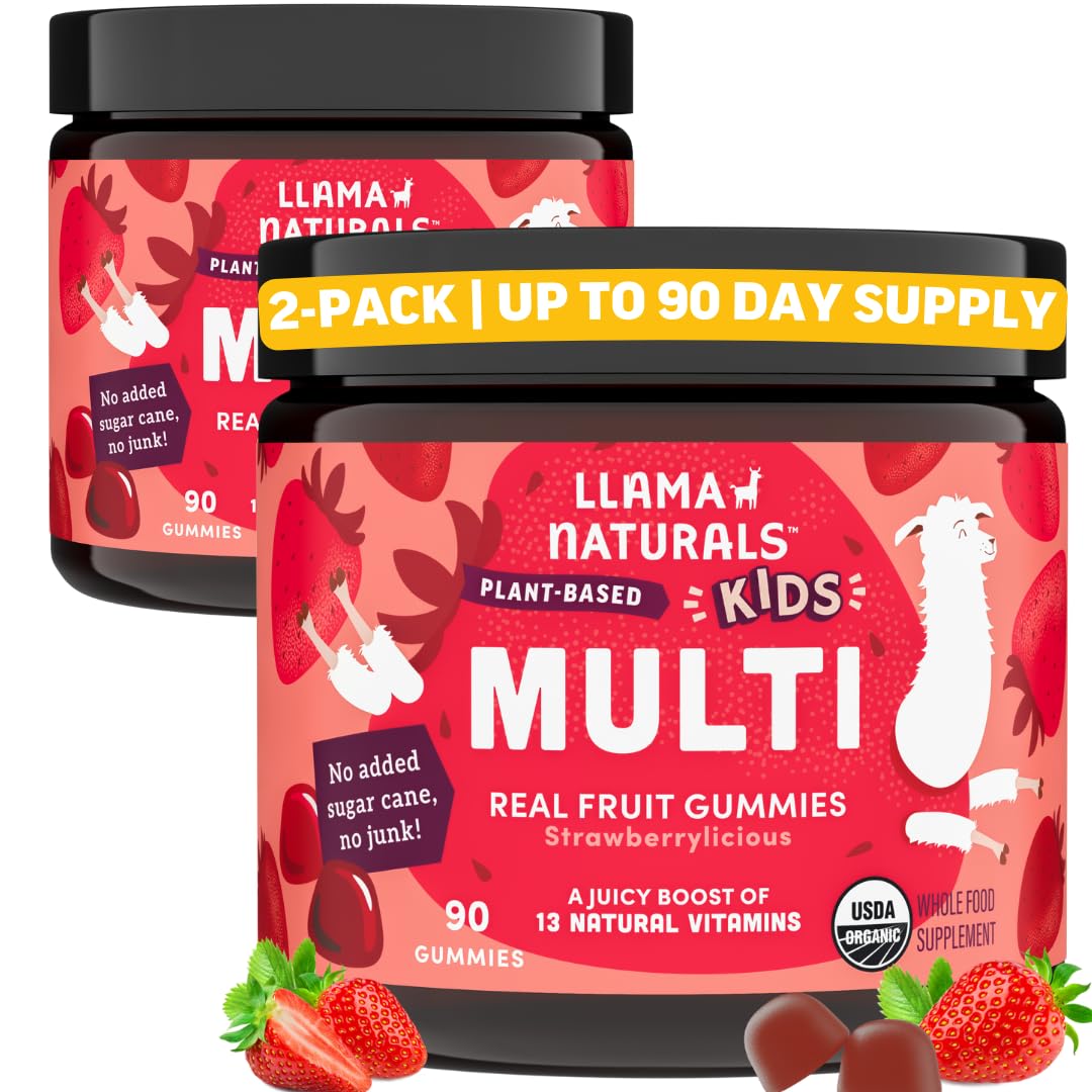 Llama Naturals Kids Gummies strawberry pack, tasty daily vitamins