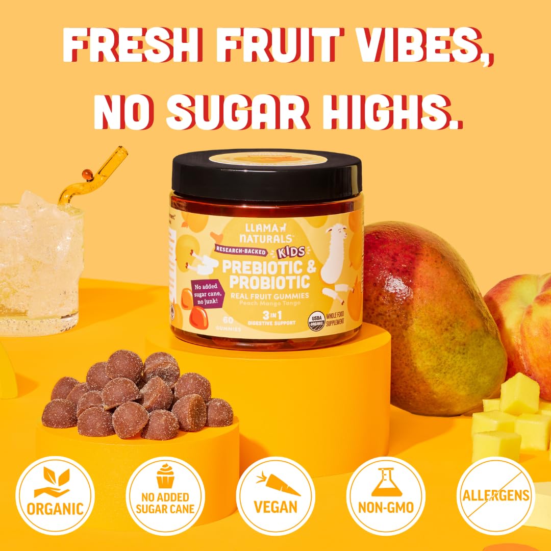 Llama Naturals tarro abierto con gomitas listo para uso diario
